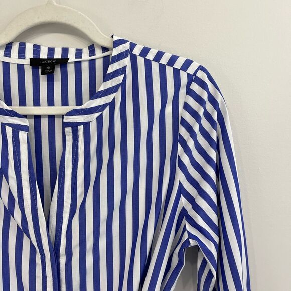 J Crew Belted Cotton Poplin Tunic Dress in Stripe Blue White 6 - Picture 6 of 12